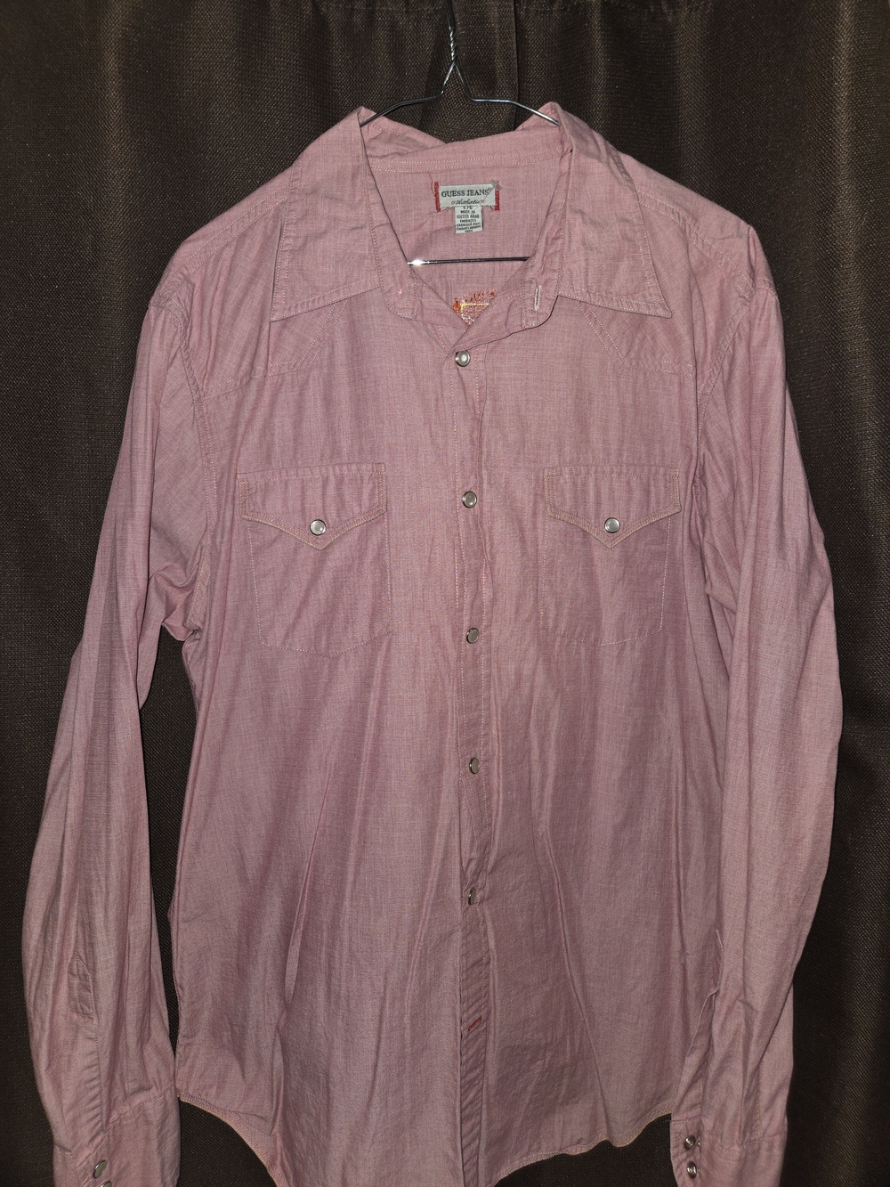 Guess Men’s Pink Long-Sleeve Western Button-Down Shirt Size Large